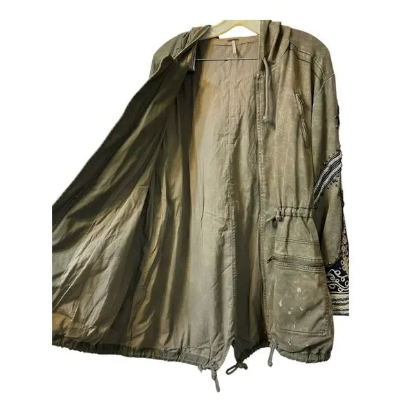 FREE PEOPLE Golden Quills Military Parka Jacket Coat Green Rhinestones M RARE - Picture 12 of 16